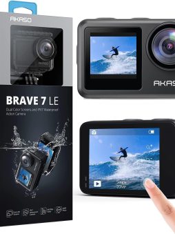 AKASO Brave 7 LE 4K30FPS 20MP WiFi Action Camera with Touch Screen EIS 2.0 Zoom Remote Control 131 Feet Underwater Camera with 2X 1350mAh Batteries Support External Microphone Vlog Camera