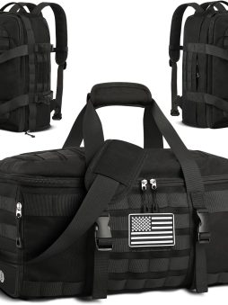 Gym Bags for Men Women, Tactical Duffle Bag Backpack with Shoe Compartment, 3 in 1 Carry on Travel Backpack with Wet Pocket, Weekender Overnight Range Bag for Workout Football Gym, Black