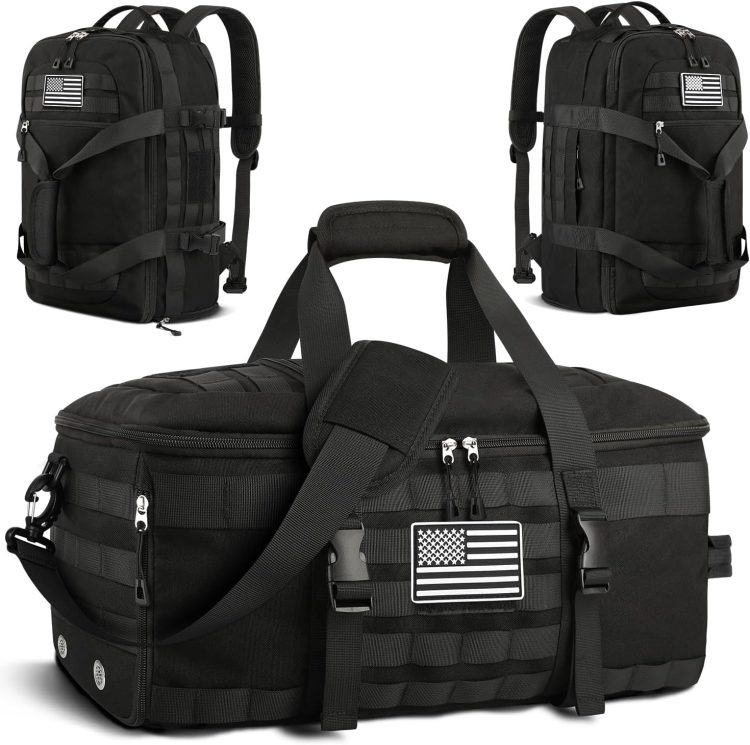 Gym Bags for Men Women, Tactical Duffle Bag Backpack with Shoe Compartment, 3 in 1 Carry on Travel Backpack with Wet Pocket, Weekender Overnight Range Bag for Workout Football Gym, Black