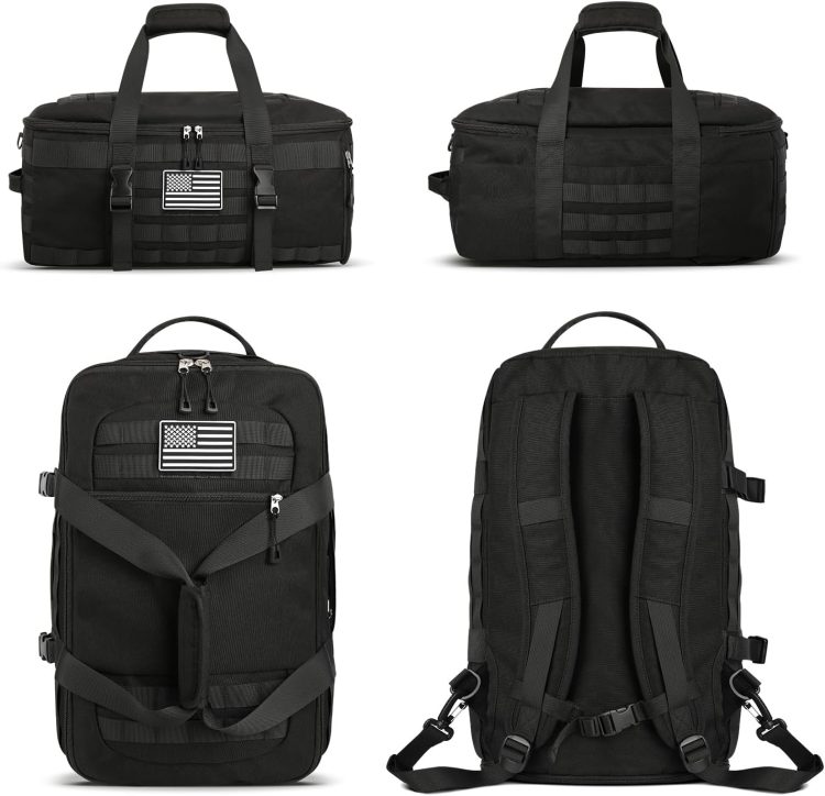 Gym Bags for Men Women, Tactical Duffle Bag Backpack with Shoe Compartment, 3 in 1 Carry on Travel Backpack with Wet Pocket, Weekender Overnight Range Bag for Workout Football Gym, Black - Image 5